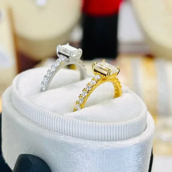 1.42ctw Emerald Cut Moissanite Pavé Engagement Ring